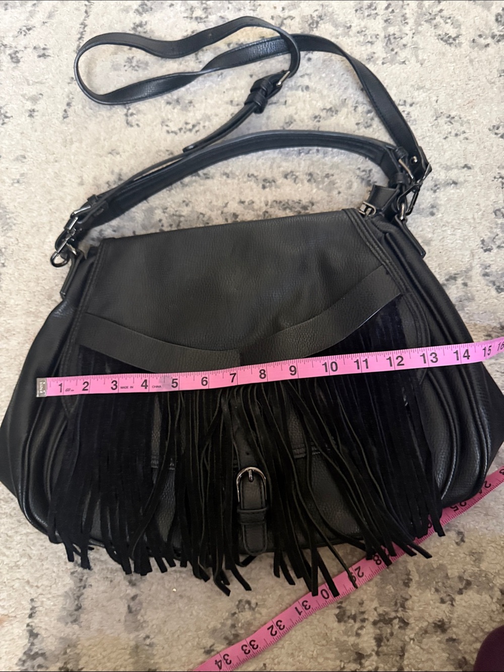 Moda Luxe Black Fringe Shoulder Bag - Picture 4 of 11